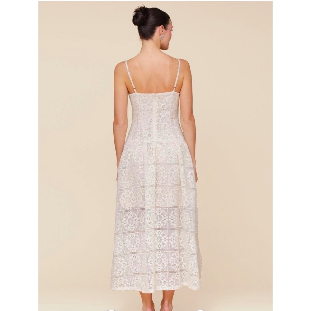 AVEC LES FILLES Cream Geometric Lace Midi Dress Size 10 NEW Feminine Casual - Picture 6 of 10